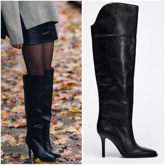 ZARA XL OVER THE KNEE HEELED BOOTS - Picture 1 of 7